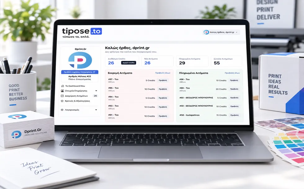 Dashboard επαγγελματία στο Tipose.to